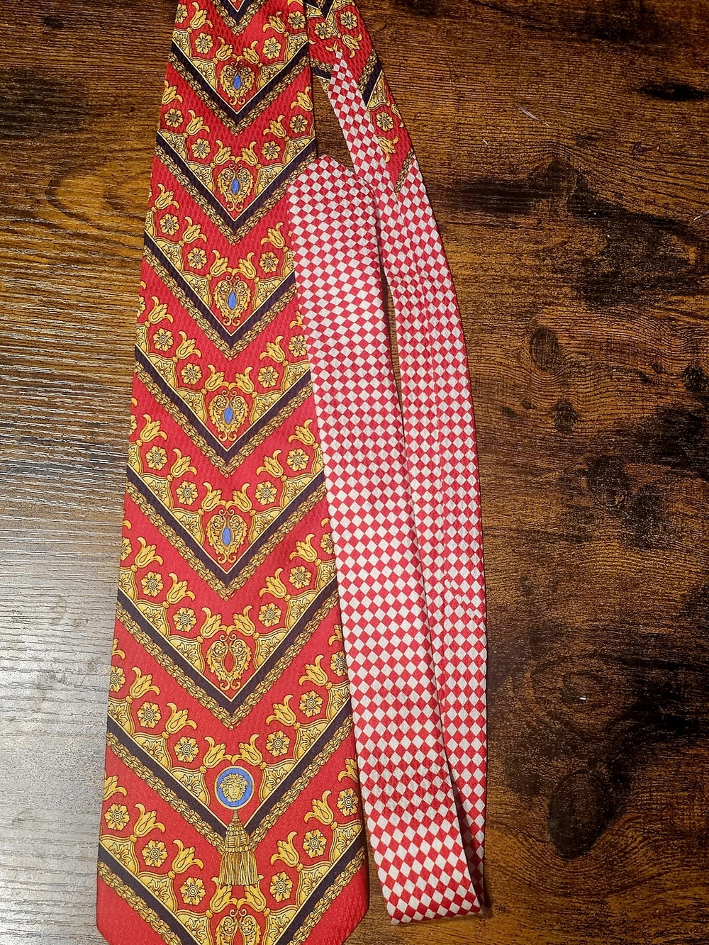 Rare, Vintage Gianni Versace Baroque Patterned Silk Red Tie with Gold Motif